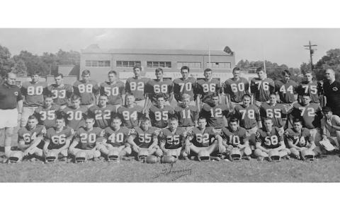 Team members from the 1962 squad were (front) Dexter Pratchard, R. Wilbanks, D. Kirby, Robin Lokey, T. Irvin, Tommy Parker, K. Murray, E. Stowe, D. Sanders, M. Bennett, (middle) coach Gene Alexander, Charles Welborn, P. Simmons, Ed Pritchett, R. Pruitt, R. Shedd, Bucky Kimsey, J. Barron, R. Simmons, M. Walker, B. Martin, Coach Whitaker, (back) L. London, D. Williams, L. Pitts, J. Benfield, T. Keller, B. Byers, L. Shedd, J. Simpson, B. Barron, L. Williams, J. Stephens, G. Gillespie and Coach Vaughan.