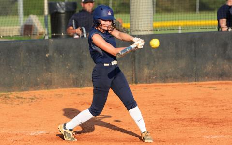 Habersham Central’s Crystal Langley rips a hit during the Lady Raiders’ game at Franklin County on Monday. SHANE SCOGGINS/CNI News Service