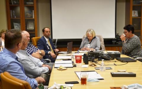 Habersham County Hospital Authority members talk things over with CEO Tyler Williams at Tuesday’s meeting. BRIAN WELLMEIER/Staff 