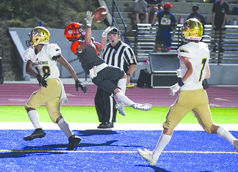 Habersham Central’s Zeke Whittington goes up for a touchdown catch during the third quarter against Apalachee on Friday night. TOM ASKEW/Special