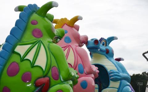 Fun rides and amusements sit waiting at the fairgrounds in Clarkesville to be unleashed for eight days starting Friday. MATTHEW OSBORNE/Staff