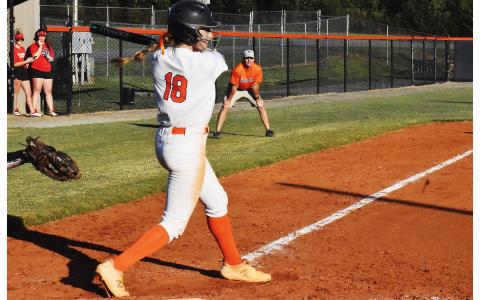 Senior Taylor Wade takes a swing during the Raiders last home game against Winder-Barrow. CODY ROGERS/Staff