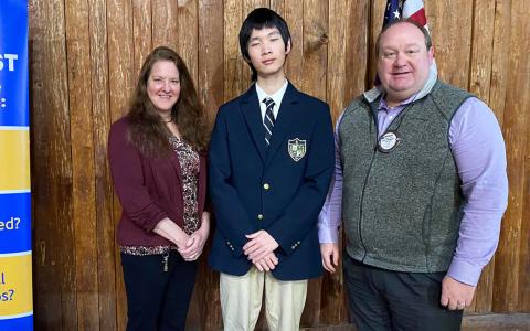 Tallulah Falls teacher Kellie Bly and STAR Student Jingyi “Jason” Sang were recognized Thursday by Rotary President Spencer Carr. MARY BETH HORTON/Submitted