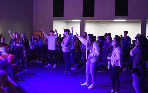 Worshippers rejoice Sunday during the musical  portion of the service at River Point Community Church that celebrated its 20th  anniversary. AMARIS E. RODRIGUEZ/Staff