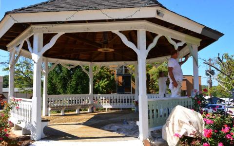 The gazebo in downtown Clarkesville sits on Habersham County property, which has caused tension over the structure over the years. A new potential development could result in it being moved to another location in a remodeled town square. FILE