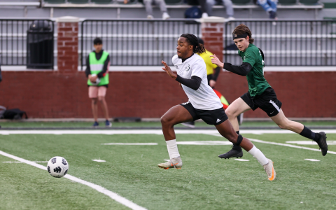 Tallulah Falls’ Sean Lynes Jr. gives chase during a game earlier this season. Lynes has three hat tricks for the Indians already in 2022. AUSTIN POFFENBERGER/Special