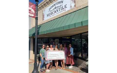 The Downtown Mercantile was the recipient of a facade grant for a new sign. Left to Right: Lindsey Holt, Emily Herrin, Jessie Owensby, Heath Barrett, Breanna Meister, Nicole Davis, Sarah Higgins, and Cagney Meads. LINDSEY FITZGERALD/Submitted