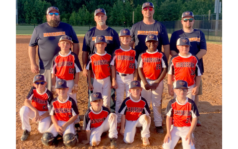 Members of Habersham County Recreation’s 8U orange baseball all-stars for 2022 are (front row, from left) Owen Harrelson, Judah Borrow, Hudson Thacker, Thor Franklin and Hank Heintz. Middle row are (from left) Noah Whitlow, Sylas Thibeault, Harlan Wilbanks, Kobe Goss and Christian Justice. Back row are (from left) Coach Stacey Justice, Manager James Whitlow, Coach Jon Wilbanks and Coach Cole Franklin. GRANT GUNTER/Submitted