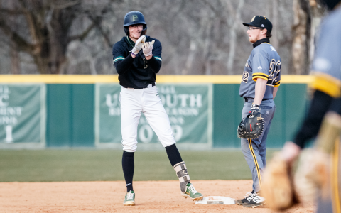 Piedmont’s Carter Ballstadt celebrates a base hit during a game this season. KARL L. MOORE/Submitted