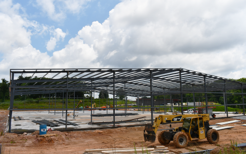 Steel frames of developer Don Higgins’ spec building have been erected on Lot 8 in the  Airport Industrial Park – a potential high revenue source for Baldwin in the coming years. BRIAN WELLMEIER/Staff