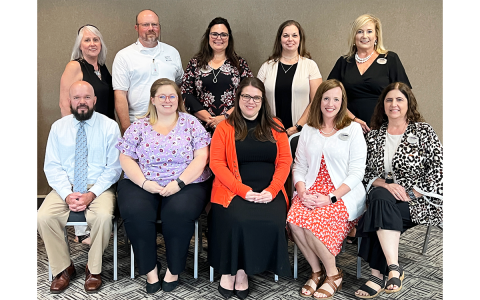 Learning to Lead Academy graduates (from left) are Matthew Mashburn; Mallory Hicks; Michelle Oglesby, coordinator; Michelle Likins, coordinator; Kelly Smith; (back left to right) Samantha Marchant; Buddy Raper; Carrie Rodriguez; Stacie Bohannon; and Christy Bivins, coordinator; (not pictured) Kimberly Alley; Charles Hill; and Tiffany Scroggs. AMY HULSEY/Submitted