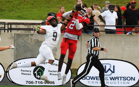 Habersham Central’s Sombdee Satiphone breaks up a pass intended for Stephens County’s Corey Ritchie during last Friday’s opening game. TOM ASKEW/Special