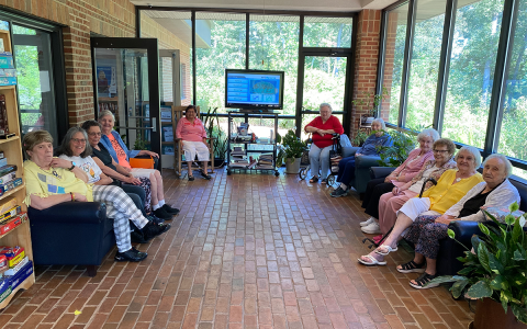 From left: Virginia Ross, Tina Pasley, Eleanor Irvin, Helen dove. In the very back you have Nidia Rodriguez, and Peggy Jackson. From the right to the left on the right hand side you have Pat Rogers, Doyce Lewis, Shirley Umberhandt, Vivan Nance, and Shirley Reppert gather to discuss plans for programs at the Habersham County Senior Center. COURTNEY UNDERWOOD/Submitted