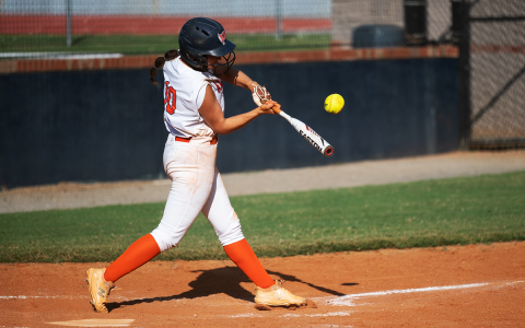 Habersham Central’s Shelby Rinefierd hits a pop fly into shallow left, which was dropped for an error, against Shiloh. ZACH TAYLOR/Special