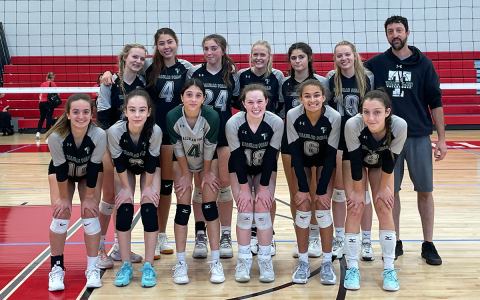 Tallulah Falls’ volleyball team celebrated its Silver Bracket title from a tournament in Gainesville over the weekend. Front row are (from left) Kitty Rodenas, Elsa Sanchez, Rebecca Heyl, Sarah Jennings, Julianne Shirley and Sofia Rueda. Back row are (from left) Ashlyn Yaskiewicz, Katarina Foskey, Addy McCoy, Claire Kelly, Chloe Kahwach, Skylyn Yaskiewicz and coach Matt Heyl. TFS ATHLETICS/Submitted