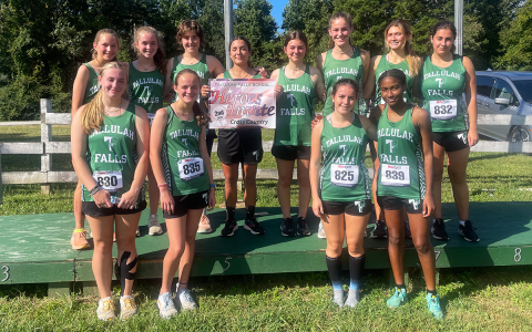 Tallulah Falls School’s girls cross country team took second in the Heroes Invitational. Front row (from left) are Carol Kate Dunlap, Meredith Orr, Sandra Badia Cester and Aidan Woodside. Back row are (from left) Allison Bailey, Sara Bailey, Stasa Beratovic, Miranda Chapa, Serenity Miracle, Dani Prince, Ellia Tanenbaum and Lucia Fano Mateos. TFS ATHLETICS/Submitted