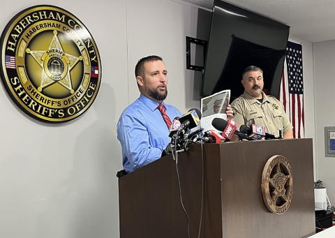 Habersham County Sheriff's Investigator George Cason shows reporters a picture from the Tallulah Falls school zone camera of Deb Collier's van traveling toward Clayton on Sept. 10.
