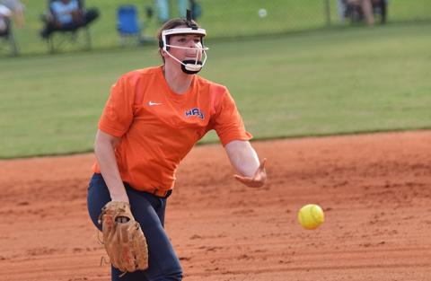 Habersham Central's Emma Forester fires to the plate against Franklin County earlier this season. SHANE SCOGGINS/CNI photo