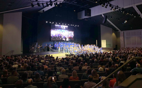 The Level Grove Baptist Church Children’s Choir sings during the first service in the church’s new sanctuary on Oct. 2. SUBMITTED