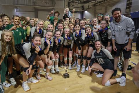 Tallulah Falls volleyball players and fans celebrate their state championship win on Nov. 4. AUSTIN POFFENBERGER/Special