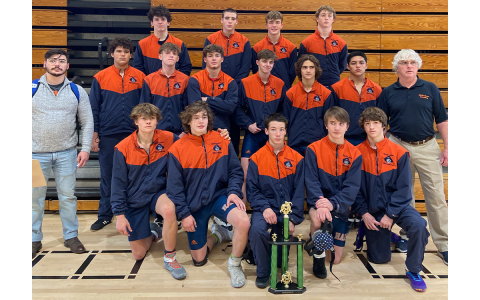 Habersham’s wrestling team took second at the Grayson High tournament before Thanksgiving. Shown are (front row, from left) Eli Thornton, Ryan McDonald, Zach Chitwood, Nathan  Chitwood and Andrew Sosebee. Second row are (from left) assistant coach Chris McCrackin, Javonte Bowen, Ethan Watson, Landyn Savage, Hudson Kerby, Westin Lakey, Isai Gonzalez and head coach Morris Brooks. Back row are (from left) Callum Spivey, Carder King, Jayden Garrison and Justin Whitney. MORRIS BROOKS/Submitted