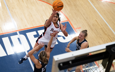 Habersham Central’s Gabby Santiago goes hard to the rack to score the first two points for Habersham in their matchup against White County Friday night. ZACH TAYLOR/Special