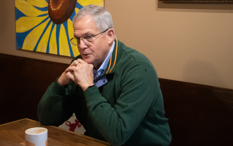 Piedmont University President Marshall Criser grabs a coffee to chat at the Temperance House in Demorest on Wednesday. KATIE TUCKER/Staff