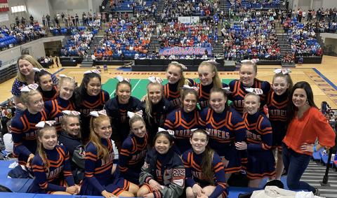 Habersham Central’s Game Day Cheer team participating in the state championship on Feb. 24 included coaches Holly Smith & Christy Thompson, along with cheerleaders Ava Brookshire, Haley Vieira, Morgan Pitts, Shyanne Rinefierd, Allie Redding, Anna Beth Ramey, Blair Vickery, Sydney Binkley, Kali Contreras, Faith Oxner, Cecilia Chitwood, Ariel Sisaveth, Gracie Taylor, Addie Shubert, Jenessa Chanseri, Olivia Smith, Emma Jarrell, Meghan Odum, Kelsie Littlejohn and Aubrey Maichryc (not pictured).