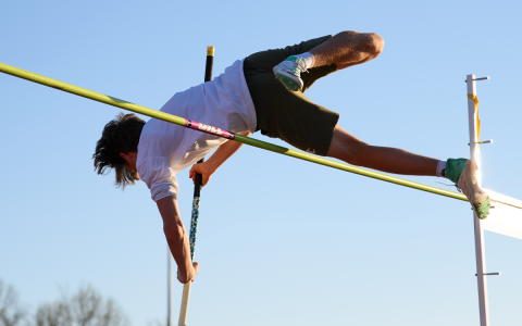Habersham Central’s Aaron Rodgers floats over the bar set at 9 feet, 6 inches for new  personal record at the Battle of the Blue Ridge track meet on Friday. ZACH TAYLOR/Special