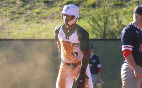 Tallulah Falls’ Frankey Moree dusts himself off after stealing a base. AUSTIN POFFENBERGER/Special