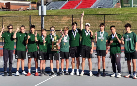 Members of Tallulah Falls’ boys tennis region champs are (from left) David Vasic, Glad Puscasu, Octavio Santana, Aiden Vanorman, TJ Cox, Tanner Davis, Zachary Carringer, Jake Owensby, Justin Graham, William Xu and Jorge Lantero. TFS ATHLETICS/Submitted