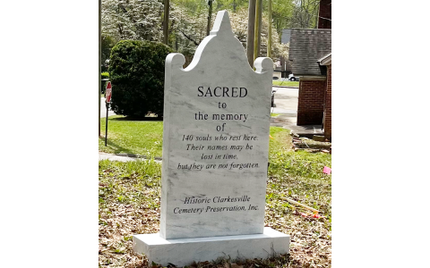 The new marker in the Old Clarkesville Cemetery honors the unmarked graves recently discovered on the grounds. SUBMITTED