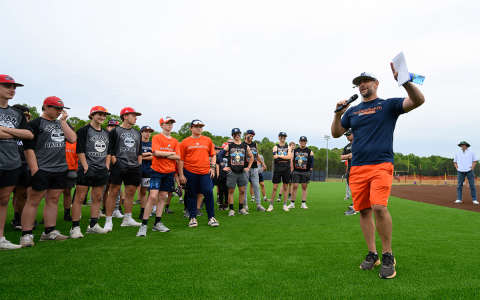 Habersham Central head baseball coach Chris Akridge explains the “rules” of wiffle ball and directs the teams to their designated fields. ZACH TAYLOR/Special