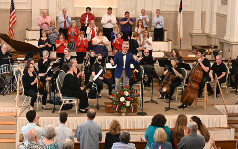 First Baptist Minister of Worship & Music Randy LeBlanc accepts applause from the audience at last year’s American Music Concert. BECKY HUGHES/Submitted