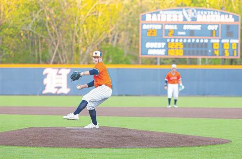 Habersham Central's Kade Nicholson, shown pitching for the Raiders, has been putting in work this summer.