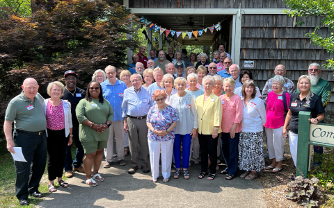 Nacoochee school reunion alums, friends and family gather on the Community Hall steps for this year’s photo. CASEY TANKSLEY/Submitted