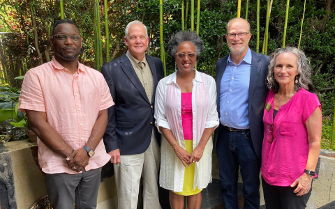 Shown are (from left) Piedmont University Dean of the College of Education Dr. Octavius Mulligan, Piedmont University President Marshall Criser, Audrey Davenport, Piedmont Trustee Emeritus D. Stewart Swanson, and Piedmont University Assistant Vice President for Advancement Ann Sutton. PIEDMONT UNIVERSITY/Submitted
