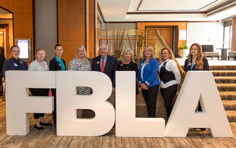 Honorees are (from left) Alexis Whittemore; Kortney Wright; Autumn Strickland; Emily Sullens, adviser; John Wilkinson, NGTC president; Mindy Glander, NGTC vice president of academic affairs; Mona Williams, adviser; Emily Linz; and Samantha Byers. AMY HULSEY/Submitted