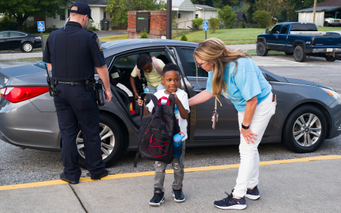 Cornelia Elementary Principal Dr. Darlene Hudson greeted students being dropped off for the first day of school on Aug. 4. ZACH TAYLOR/Special
