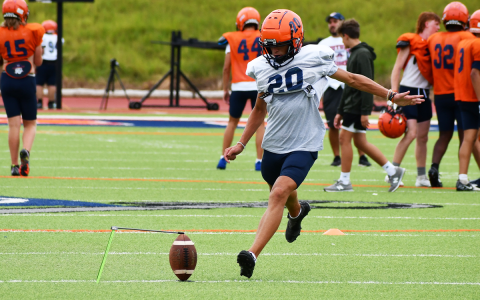 Habersham Central’s Michael Hill lines one up during practice Wednesday. LANG STOREY/Staff