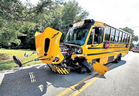 A school bus was smashed up in an  alleged DUI crash on Aug. 31. HABERSHAM COUNTY/Submitted