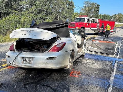 Habersham County Emergency Services personnel work at the scene of Friday morning’s fatal wreck on Georgia Highway 17. HABERSHAM COUNTY/Submitted