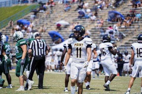 Caleb Wade on the field at Point University. Photo courtesy of Point University