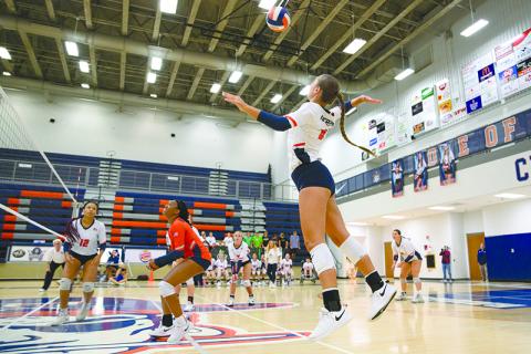 Habersham Central’s MaryKate Bush gets airborne as she hits the ball to the opposing side. ZACH TAYLOR/Special