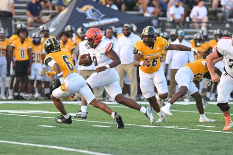 Habersham Central’s Antonio Cantrell runs into the open field against Central Gwinnett on Friday night. Cantrell had his first 100-yard rushing game in the win. TOM ASKEW/Special