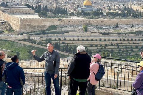 Pastor Mike Franklin talks to one of many church groups he has taken to Israel over the last 10 years. THE TORCH/Submitted