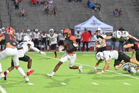 Habersham Central’s Somdee Satiphone Jr. returns the opening kickoff of the Jackson County game for a touchdown. Satiphone and 17 other seniors will be honored tonight before the North Forsyth game. TOM ASKEW/Special