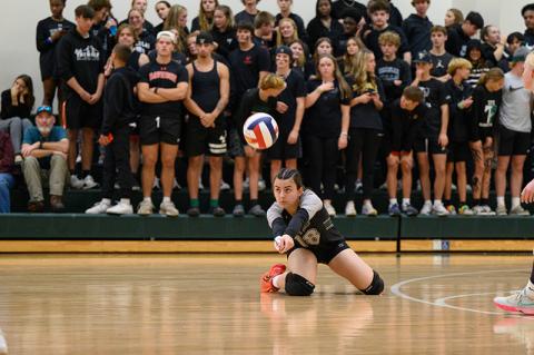 Tallulah Falls’ Iva Ristic gets the dig on a well-placed kill during the Lady Indians’ first-round playoff match. ZACH TAYLOR/Special