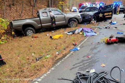 The road was a mess after officers had to use a PIT manuever to stop a burglary suspect Monday. HABERSHAM COUNTY/Submitted