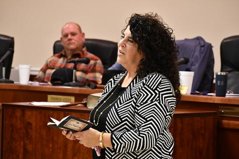Baldwin Mayor Stephanie Almagno thanks her supporters who made her the first female elected mayor of Baldwin. JULIANNE AKERS/Special